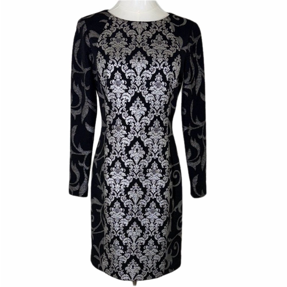 ANTONIO MELANI Black and metallic Grey Long Sleeve Body-con Corpcor Dress Size 2